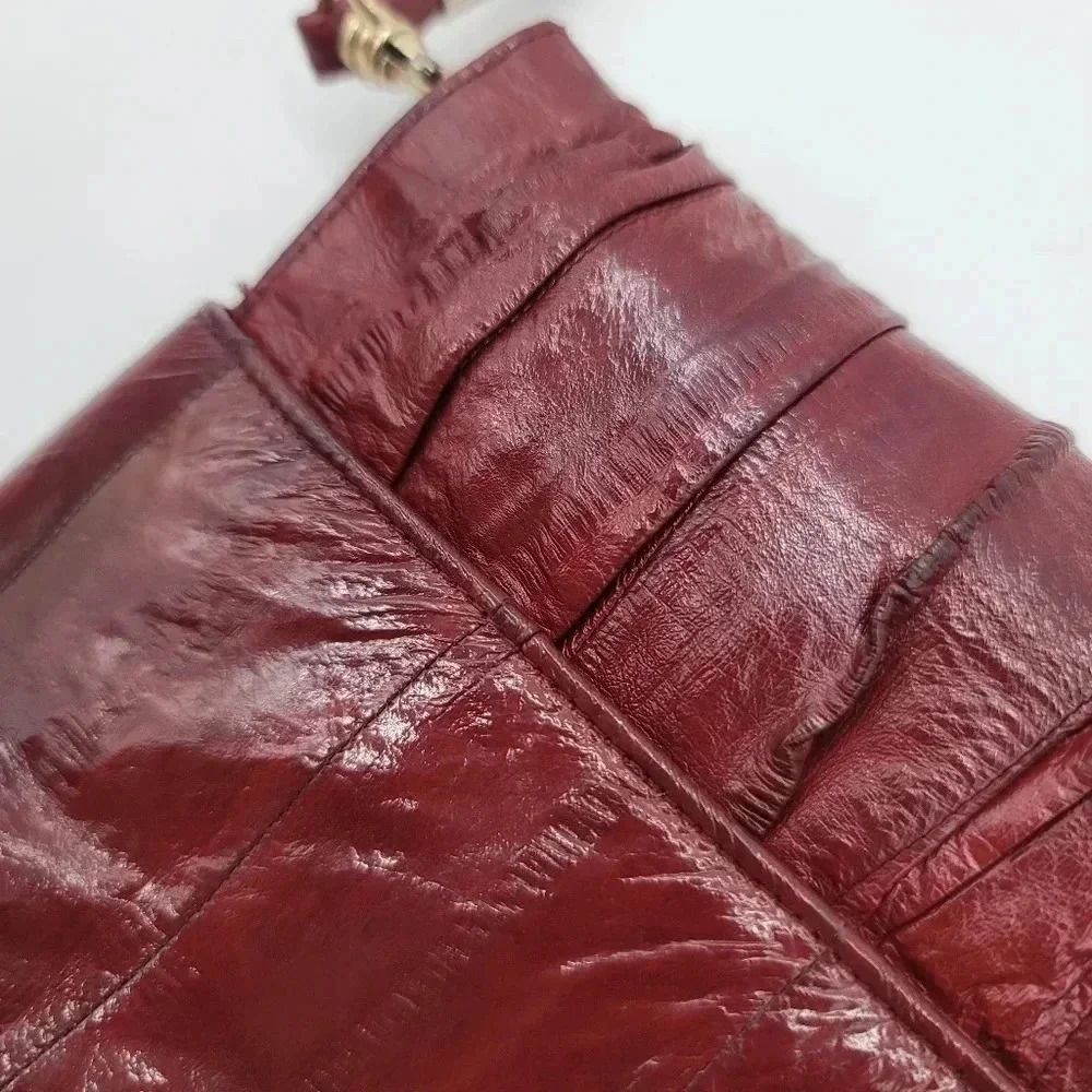 Vintage Womens Genuine Soft Eel Skin Leather Purse Clutch Hand Bag Red Burgundy - Picture 3 of 11